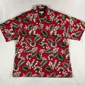 Pierre Cardin Red Floral Leaves Hawaiian Camp Shirt Mens Size XL 100% Cotton